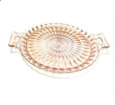 Pink Depression Glass Cake Server Plate Platter with Handles 12.5 In