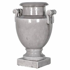 GREY Large Glazed Ceramic Scroll Handles Classical Grecian Roman Urn Vase