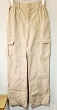 Ladies Womens Primark Stone Beige Wide Leg Cargo Trousers Size 8