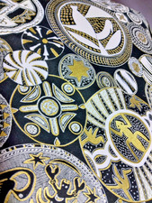 1yd Stunning Black, White, with many Gold Highlights, Ethnic, Tribal cotton