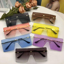 Women Men Oversized Square Rimless Sunglasses Vintage Metal Luxury Shades