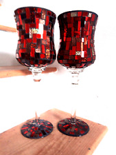 PAIR of GIANT Wine GLASSES RED Mosaic Tiled Votive Candle Holders 34cm XMAS Gift