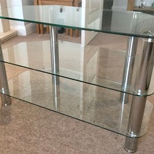 Glass TV Stand | 3 Tier | Silver & Clear