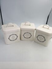 Shabby Chic Rustic Style Cream Coloured Tea Coffee Sugar Square Based Tins 3PC