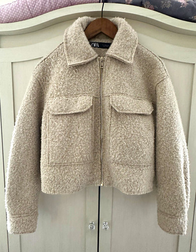 Zara beige bouclé collared - zara,