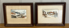 Pair ORIGINAL Ken Lochhead  Miniature Watercolours Cellardyke Scotland Signed