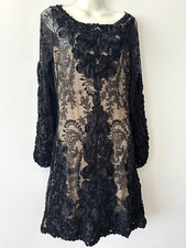 PHASE EIGHT BLACK ALL LACE BEIGE LINED A- LINE COCKTAIL DRESS KNEE LENGHT SIZE S