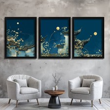 Asian Moon Wall Art Triptych