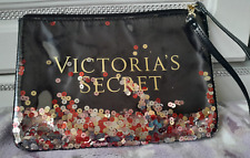 VICTORIA’S SECRET Black Sequin Glitzy Clear Cosmetics Make Up bag