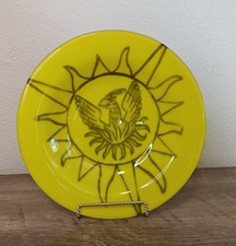 Neon Glass Decorative Plate Bowl Phoenix Sunburst Art Hand Blown Dish Home Decor