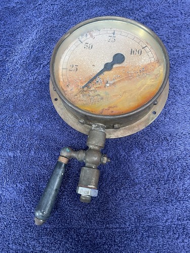 Vintage brass pressure gauge - vintage,