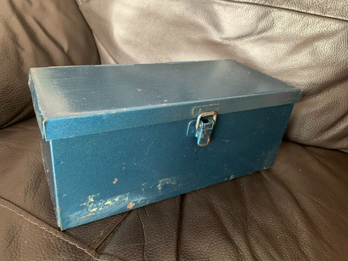 Vintage metal hinged tool tin - metal,
