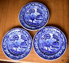 RARE ANTIQUE GEORGE JONES BLUE & WHITE WILD ROSE DINNER PLATES X 3