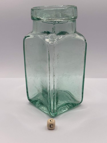 Old square aqua glass - , pickle