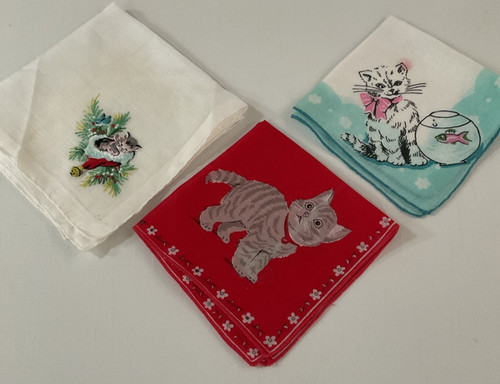 Vtg hankies children cat - children,