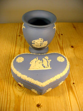 Wedgwood Blue Jasper Heart-Shaped Box + Vase