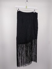 M&S Skirt Black Satin A-Symmetric Fringe Tassel Hem Maxi RRP £39.50 NEW F2