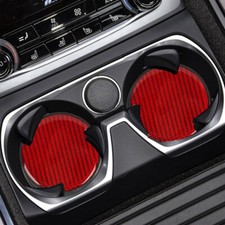 2x Red Carbon Fiber Auto Car Cup Holder Anti-Slip Insert Coaster Car Accessories