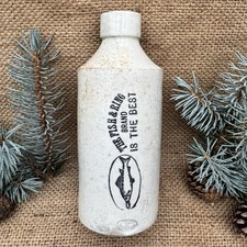 Old Vintage Printed Antique Ink Bottle  FISH AND RING BRAND c1910’s