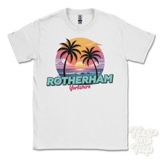 ROTHERHAM YORKSHIRE T-SHIRT - Retro Miami Style Funny UK Summer Parody
