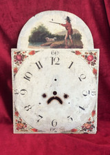 Nice Early Antique Arched Hand Painted Grandfather Clock Dial