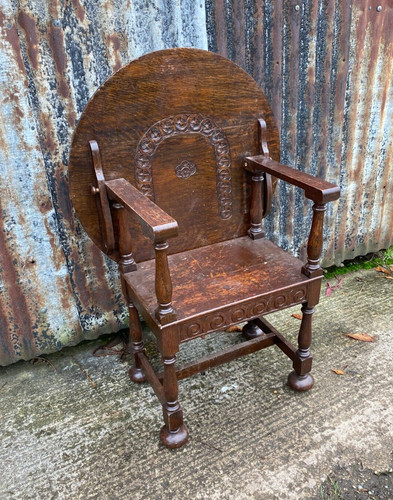 Vintage carved oak monks seat - oak,