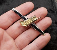 Gold & Silver Retro Cell Phone Wall Street 1980s Gordon Geeko Theme Tie Bar Clip