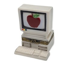 Unique Old School Apple Desktop Computer White Porcelain Hinged Trinket Box!