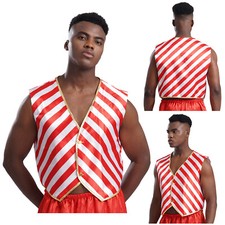UK Men's Santa Claus Waistcoat Vest Christmas Xmas Cosplay Striped Jacket Coat