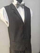 SILK WOOL WAISTCOATS Mens S.B. Lapel Dark Grey vest.