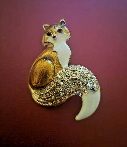 Enamel brown fox brooch - enamel,