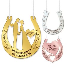 Personalised Wedding Horseshoe Mr & Mrs Good Luck Bridal Gift for Bride & Groom