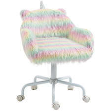 Desk Chair Colourful Faux Fur 54x56x72cm Unicorn Fluffy Swivel Armchair Seat43cm