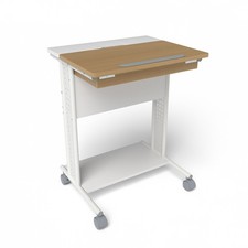 Adjustable Laptop Desk on Wheels with Locking Casters and Extra Storage Shelves