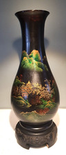 Antique Chinese Lacquer Wave Vase Fuzhou Hand Painted Wood(C)