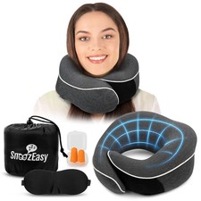 SnoozEasy™ Travel Pillow for Adults | Memory Foam 360 Degree Neck Support with R
