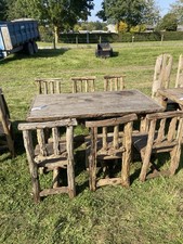 Handcrafted Sculpture Garden Wooden Table With Chairs Rustic