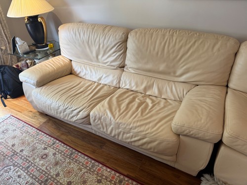 Cream seater leather sofa - seater,