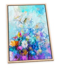 Blue Flowers Floral Repro CANVAS FLOATER FRAME Wall Art Picture Print