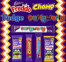 Cadbury Freddo, Fudge, Chomp, Curly Wurly Bars - Milk Chocolate Caramel Fudge