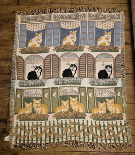 Cat throw blanket hand - blanket, loomed