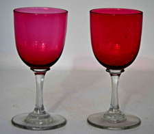Pair of Antique Cranberry Wine Glasses Excellent Condition