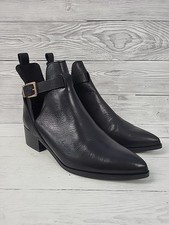 Bianco Black Leather Ankle Boots Pointed Toe Low Block Heel.Ladies Size 8.New.PD