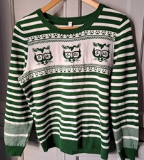 H! by Henry Holland ~ Geek Cats Jumper ~ Green Striped ~Size 14