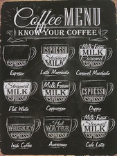 Coffee Menu, Retro metal Sign