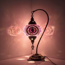 Turkish Moroccan Mosaic Lamp Handmade Tiffany Colorful Glass Desk Light & Bulb-L