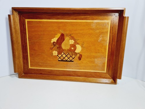 Vintage wooden inlaid serving - wooden,