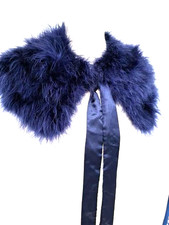 Hobbs Invitation Feather Cape navy blue tied shawl scarf deep navy blue new