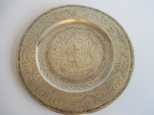 Vintage chinese brass plate - vintage,