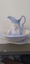Vintage Water Pitcher And Wash Basin Blue White Floral Pattern USA